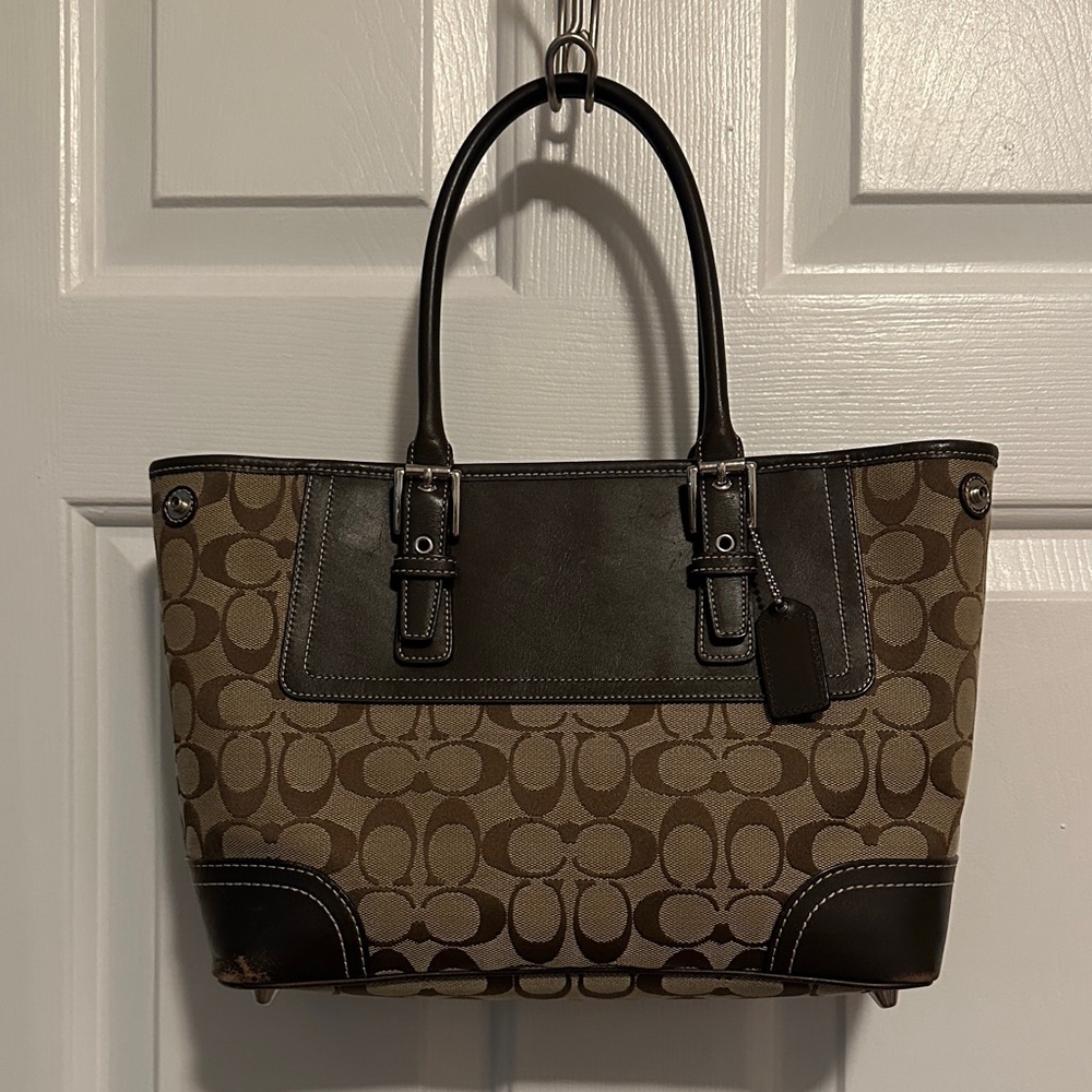 Coach Tan and Brown Signature Tote